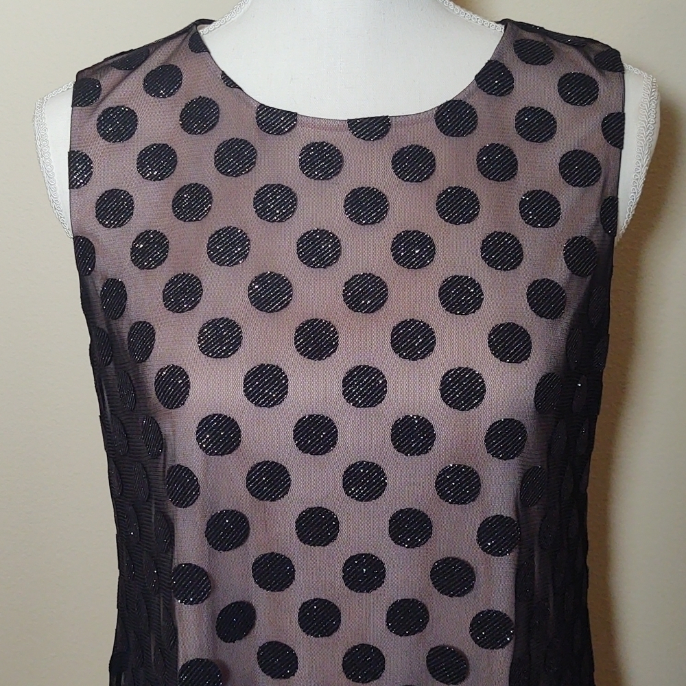 Nine West Shift Dress Black Polka Dot Sheer Fully Lined - Picture 2 of 6
